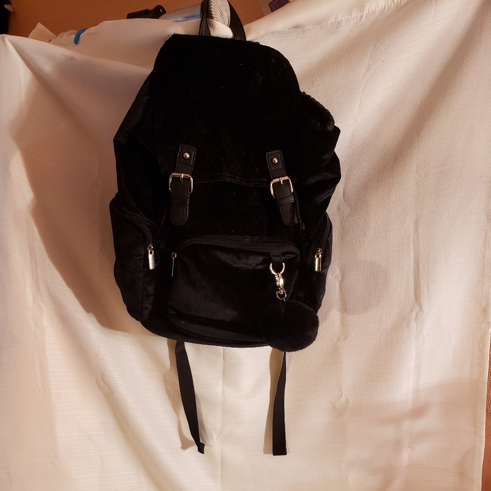Black velvet backpack